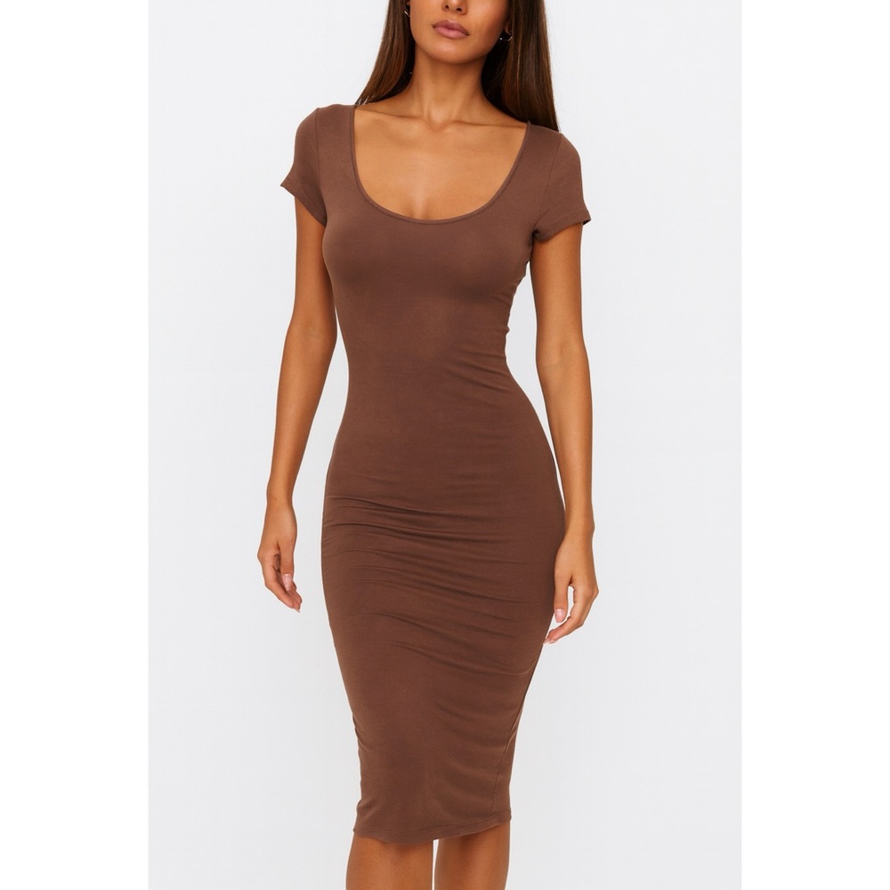 Antistar Dress Taupe‎ Ruched Sides Short Sleeves Tee Shirt Dress, Size S
